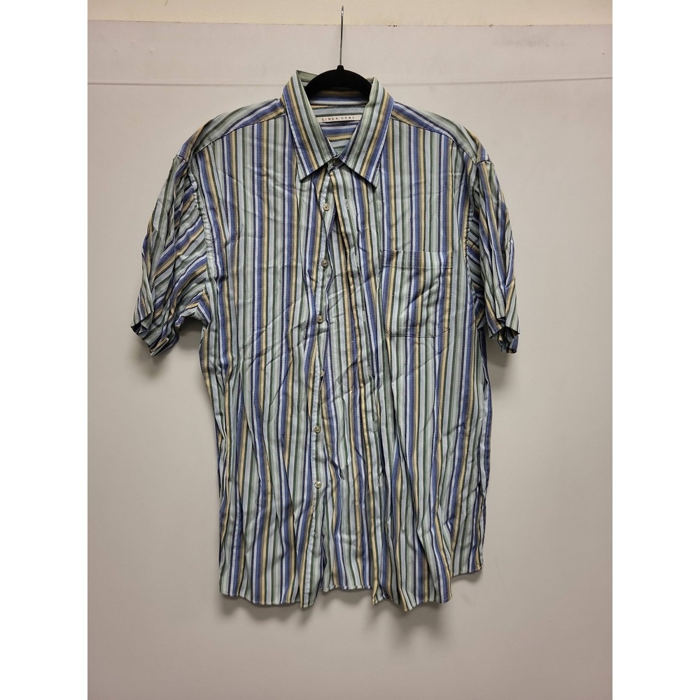 LINEA DOME Mens XL Shirt Striped Short Sleeve Button Up Casual Korea Made